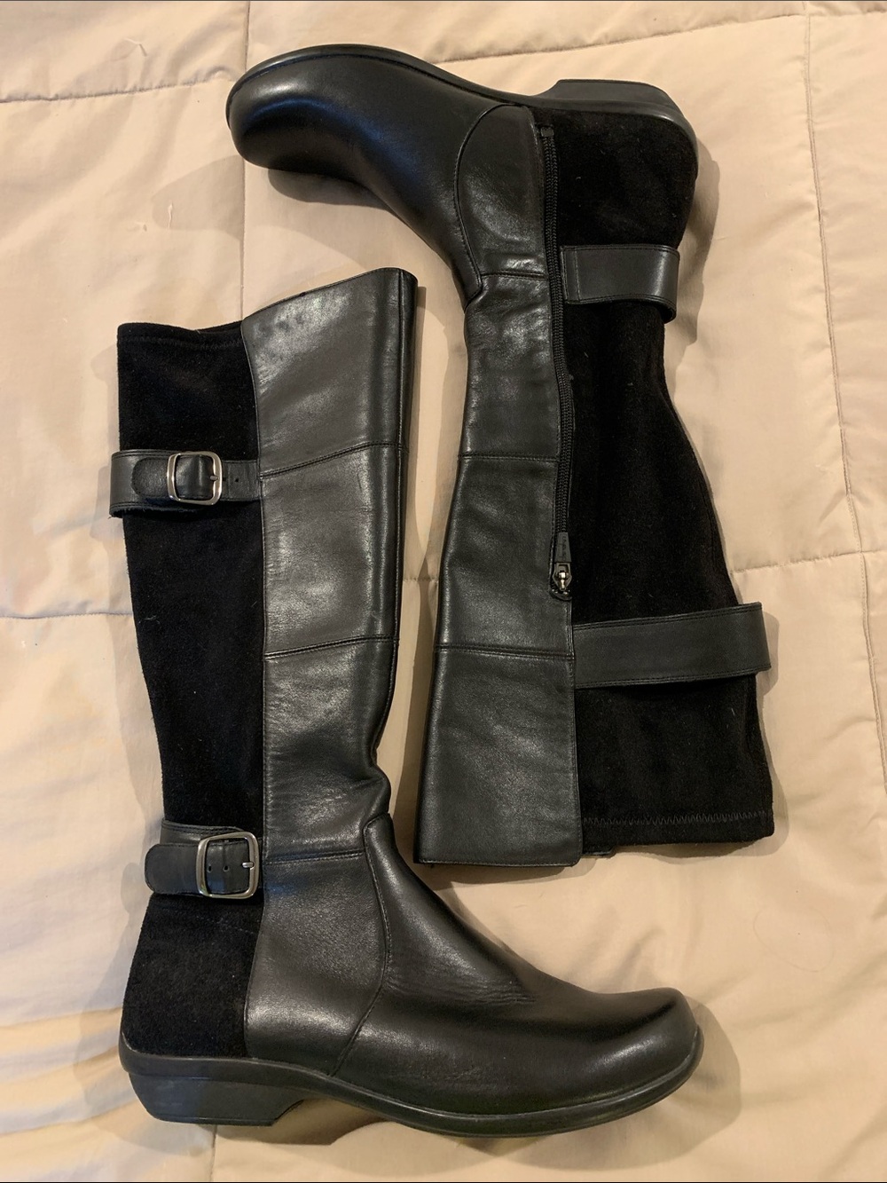 Dansko Odessa Black Leather/Suede Over-the-Knee Riding Boots Ankle&Calf Straps